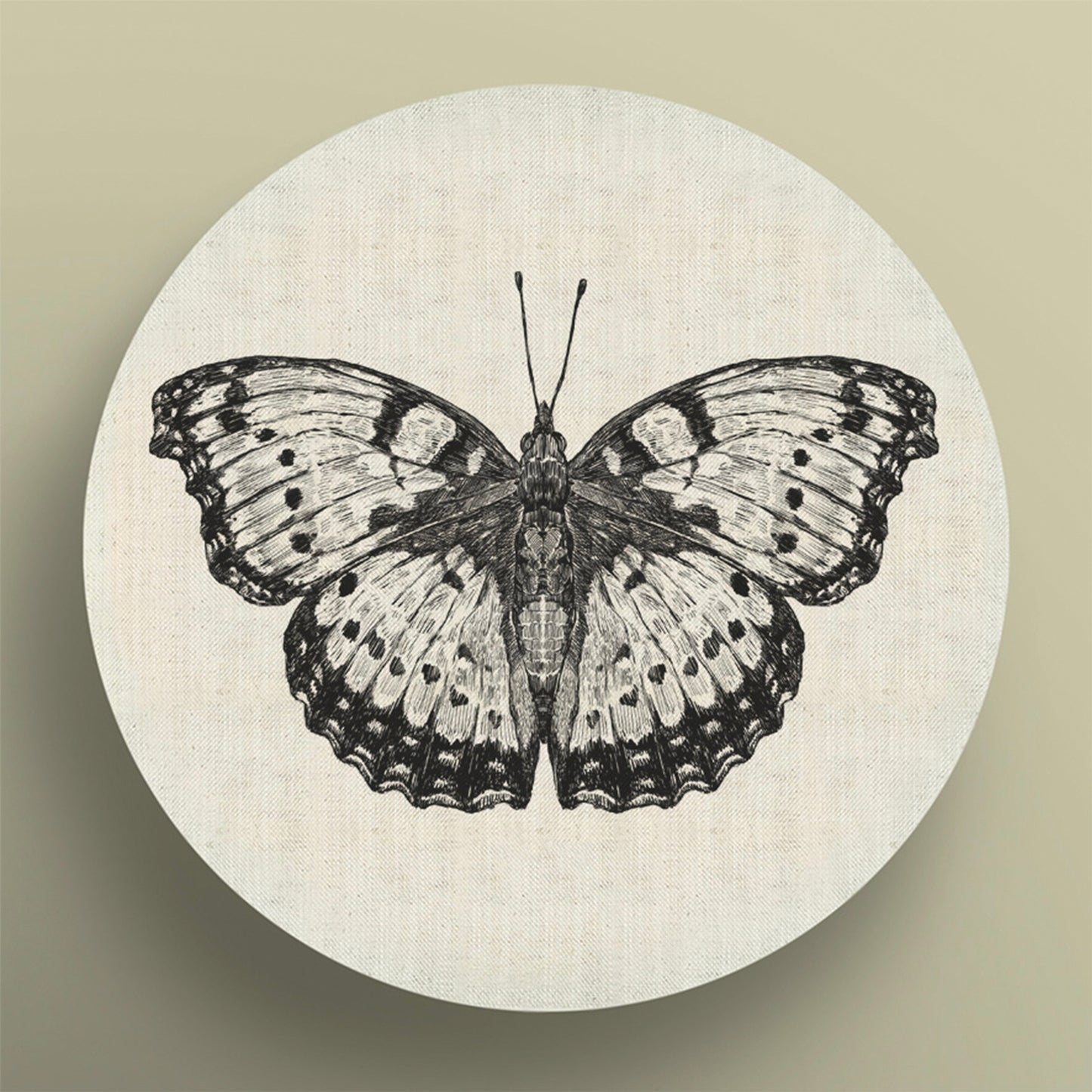 Gaudy Commodore I Monochrome Round Canvas