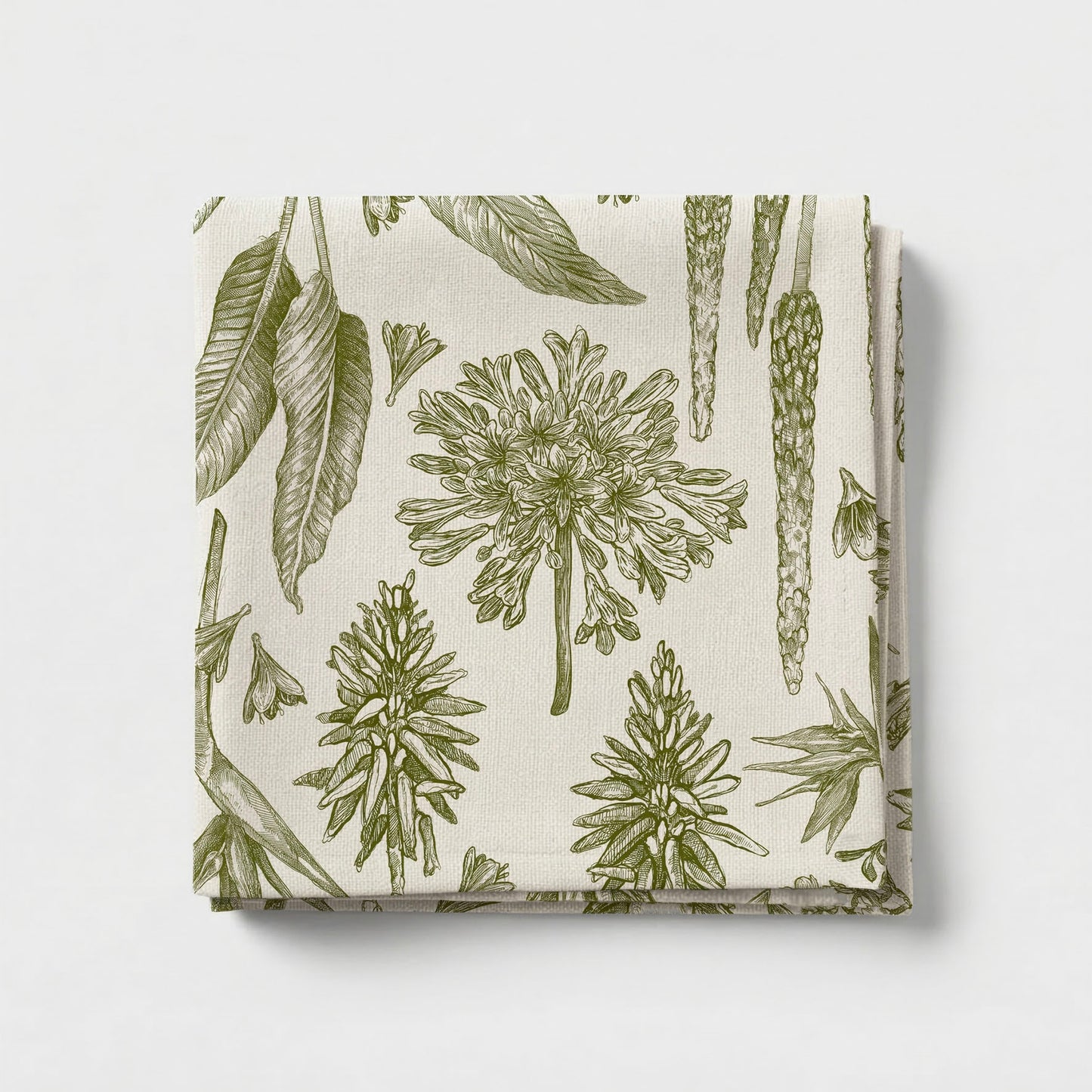 Indigenous African Botanicals Green on Beige Tablecloth