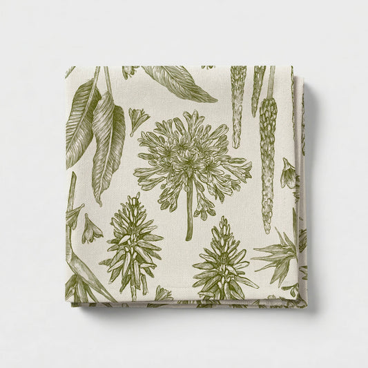 Indigenous African Botanicals Green on Beige Tablecloth