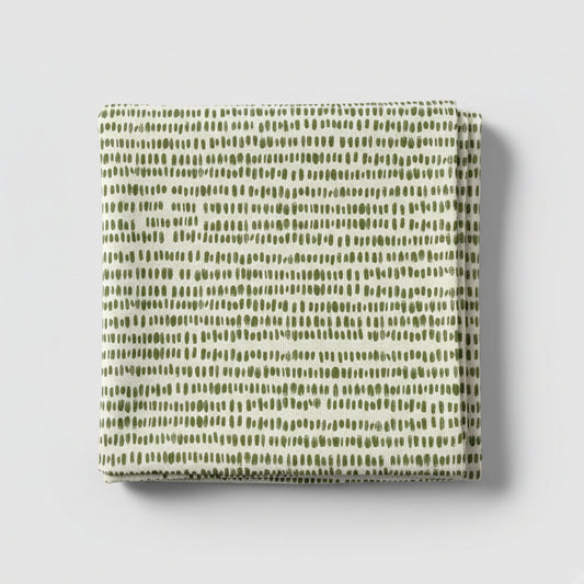 African Notch Pattern Green on Beige Tablecloth