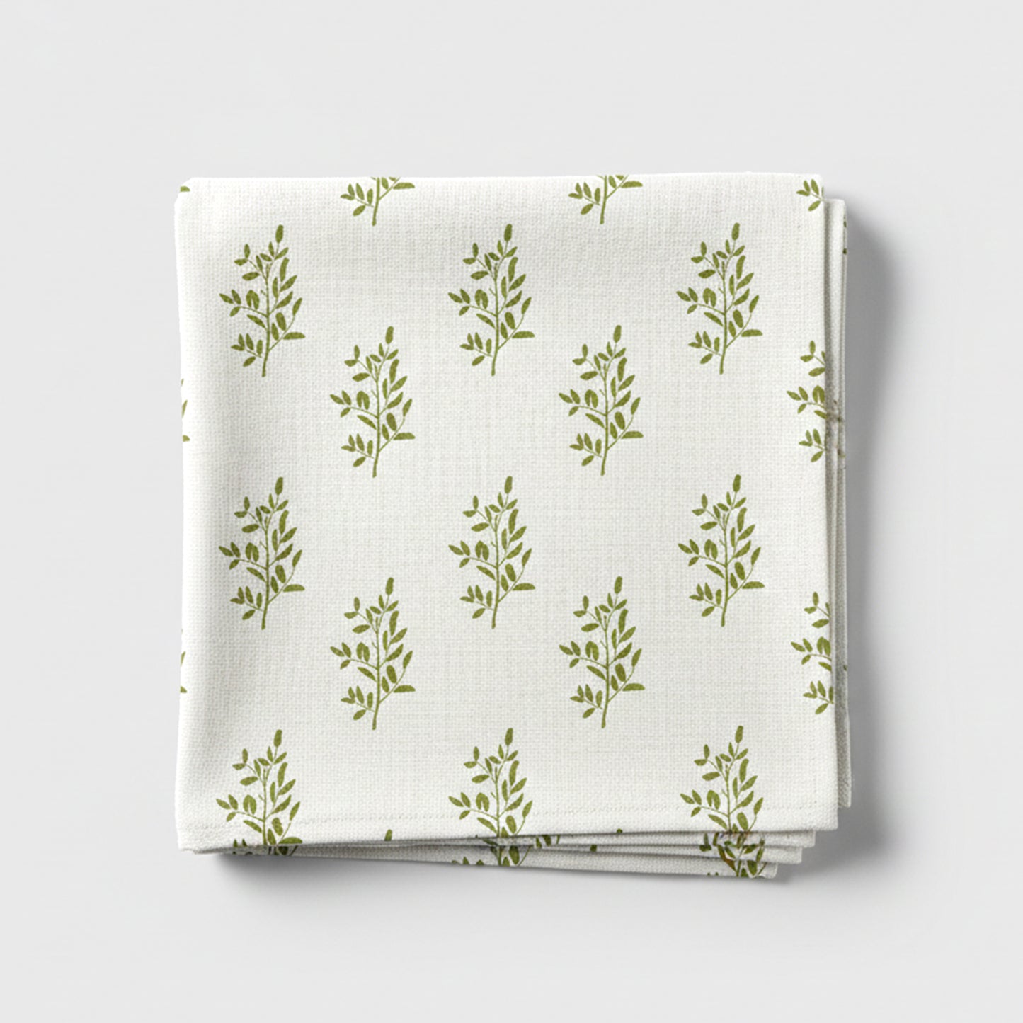 Foliage Green on White Tablecloth