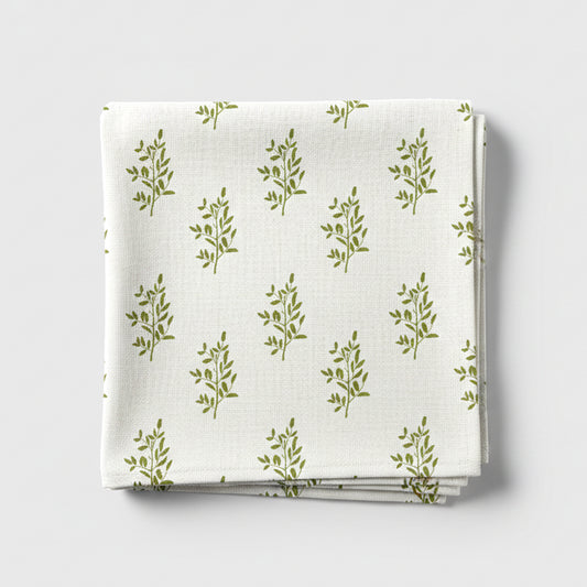 Foliage Green on White Tablecloth