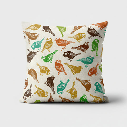 Sparrow Multicolour on Beige Scatter Cushion Cover