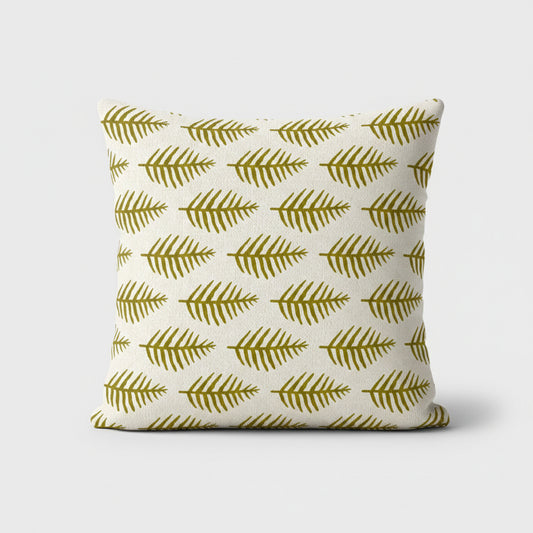 African Leaf Yellow Ochre on Beige Scatter Cushion Cover