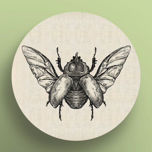 Rhino Beetle Monochrome Round Canvas