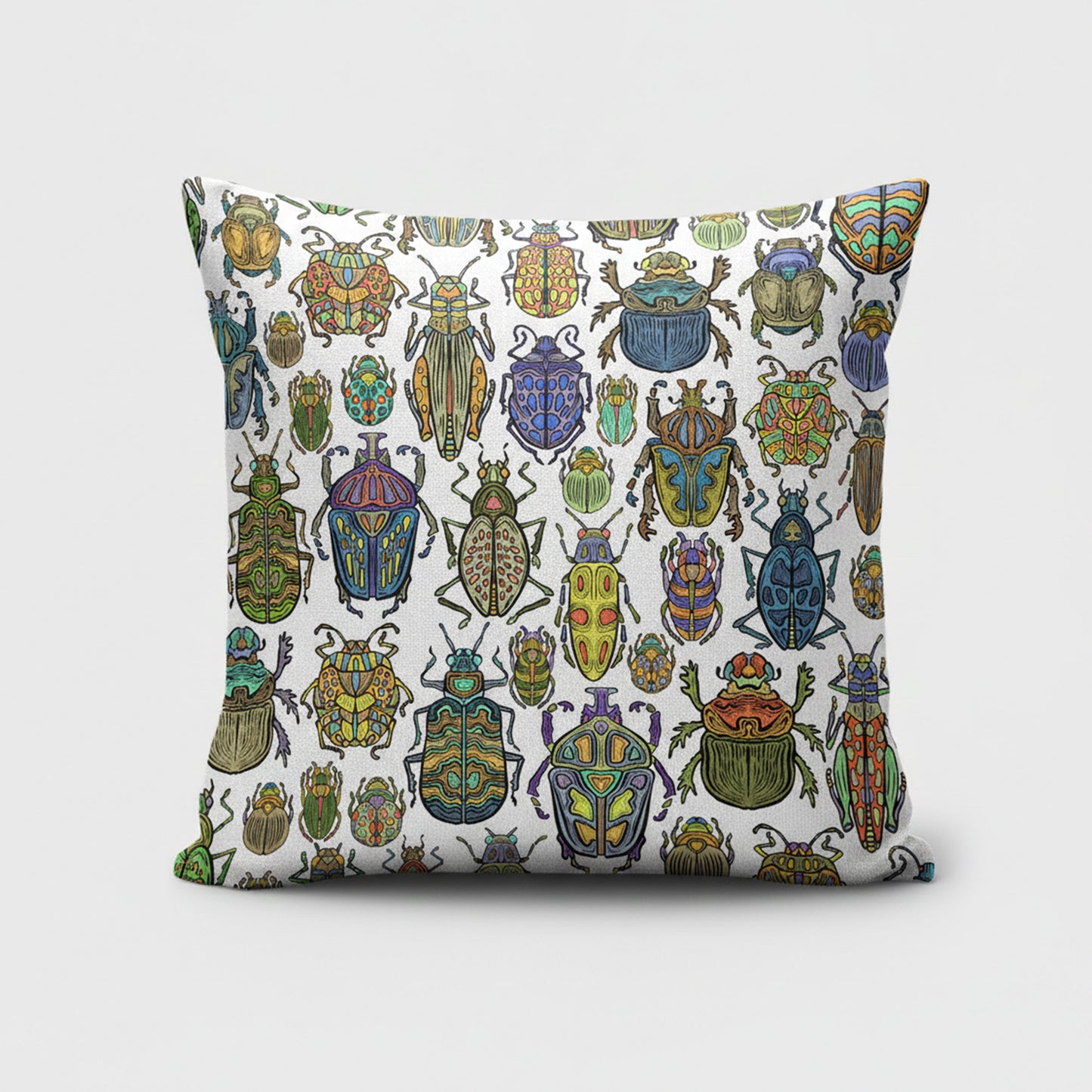 Beetle Multicolour on White Scatter Cushion Cover