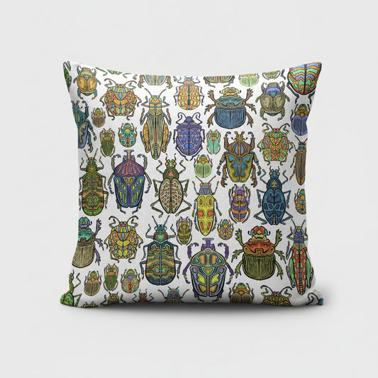 Beetle Multicolour on White Scatter Cushion Cover