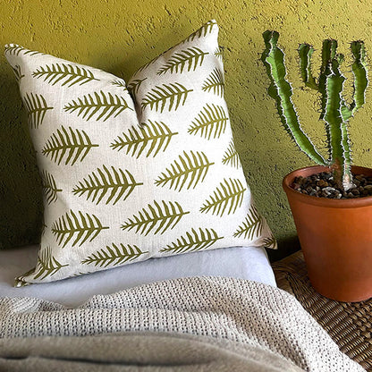 African Leaf Yellow Ochre on Beige Scatter Cushion Cover