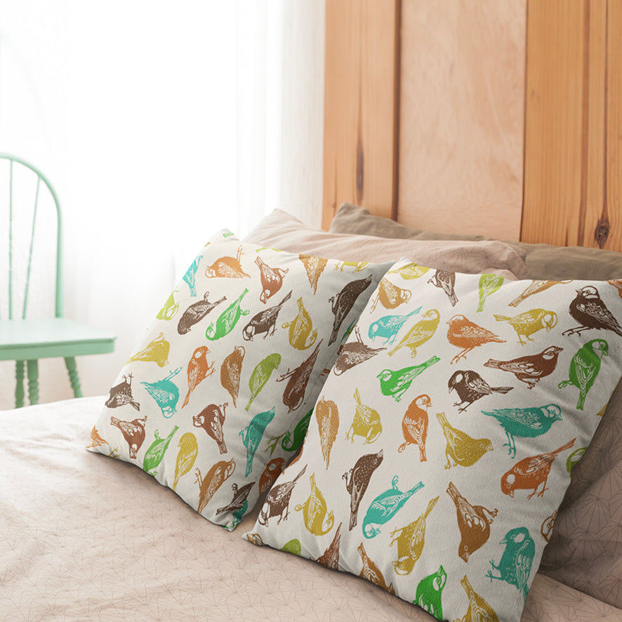 Sparrow Multicolour on Beige Scatter Cushion Cover