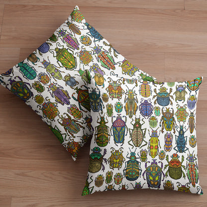 Beetle Multicolour on White Scatter Cushion Cover