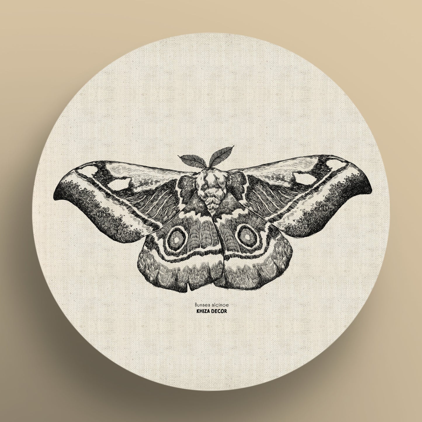 Emperor Moth Monochrome Round Canvas