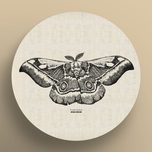 Emperor Moth Monochrome Round Canvas
