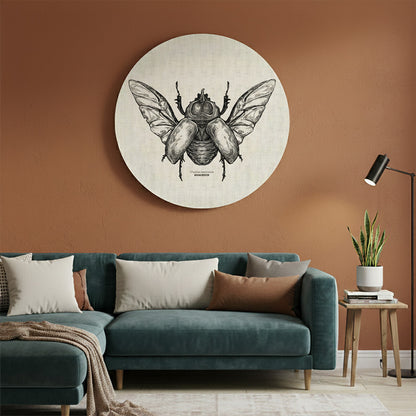 Rhino Beetle Monochrome Round Canvas