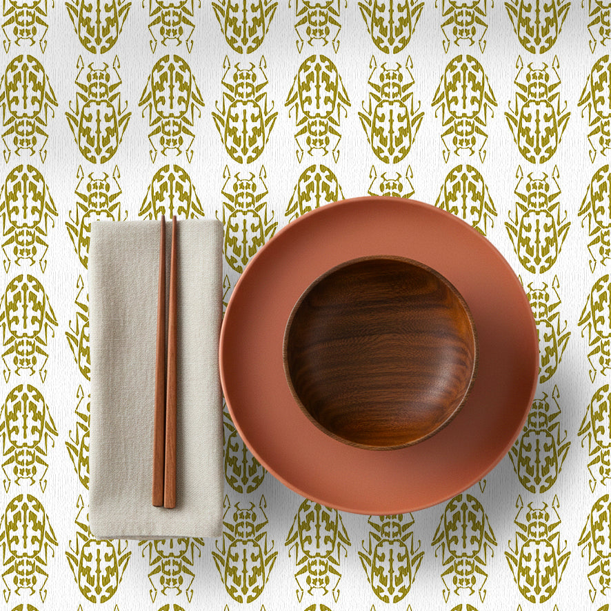 Insect Gold on White Tablecloth