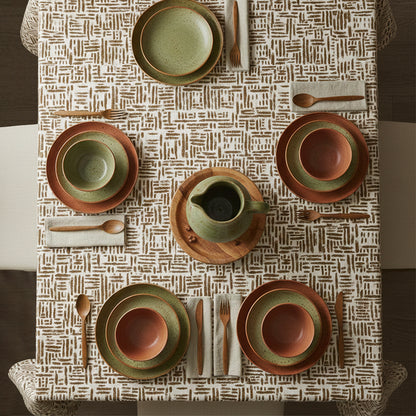 African Hatch Pattern Brown on Beige Tablecloth