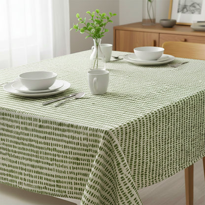 African Notch Pattern Green on Beige Tablecloth