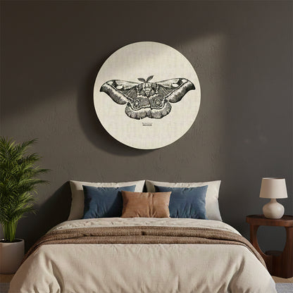Emperor Moth Monochrome Round Canvas