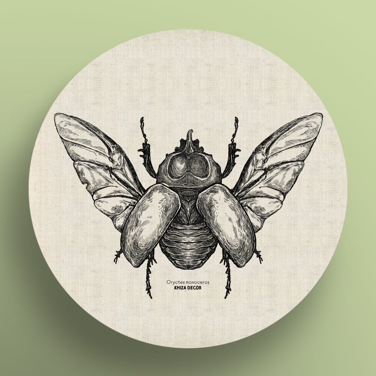 Rhino Beetle Monochrome Round Canvas