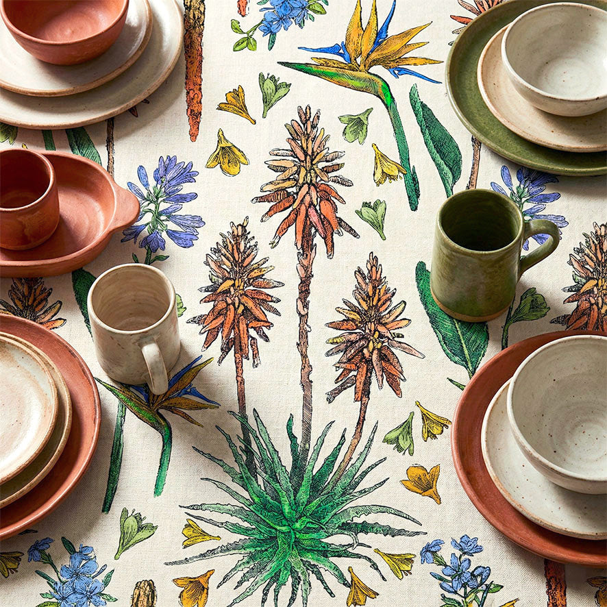Indigenous African Botanicals Multicolour on Beige Tablecloth
