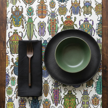 Beetle Multicolour on White Table Runner