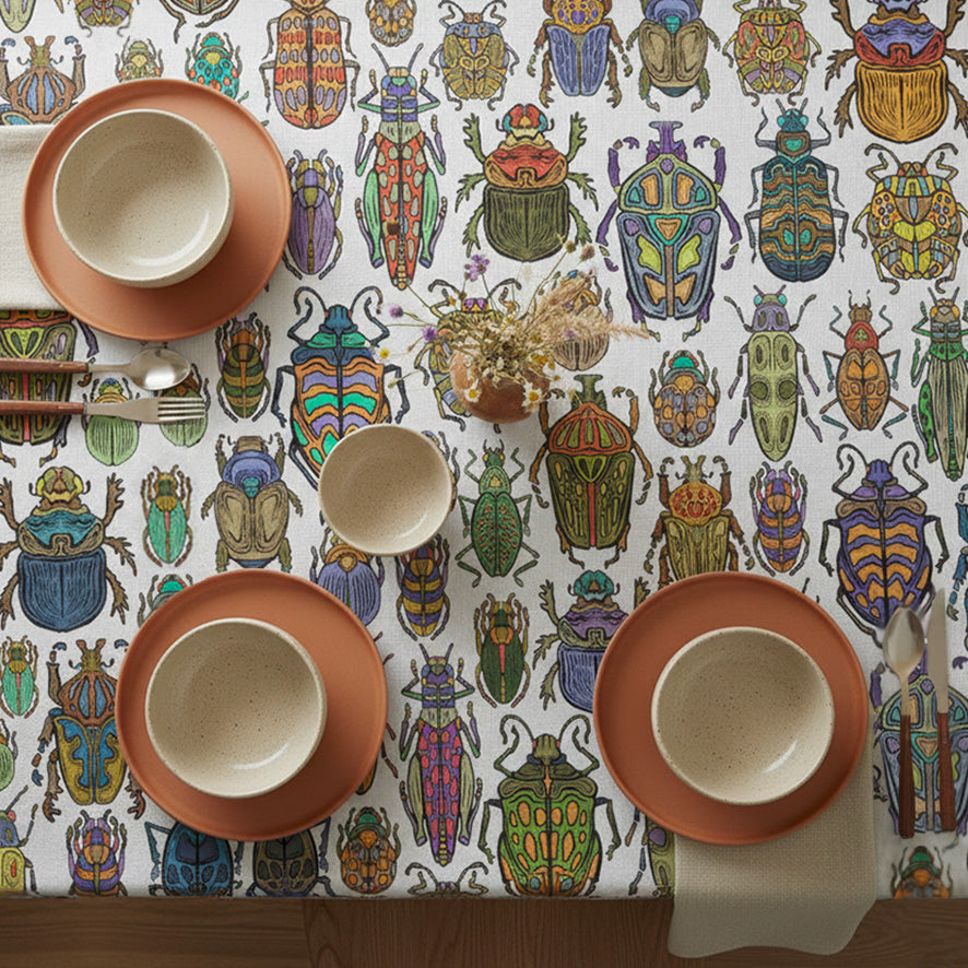 Beetle Multicolour on White Tablecloth