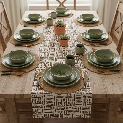 African Hatch Pattern Brown on Beige Table Runner