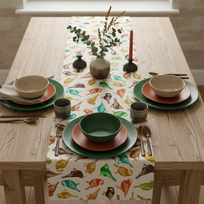 Sparrow Multicolour on Beige Table Runner