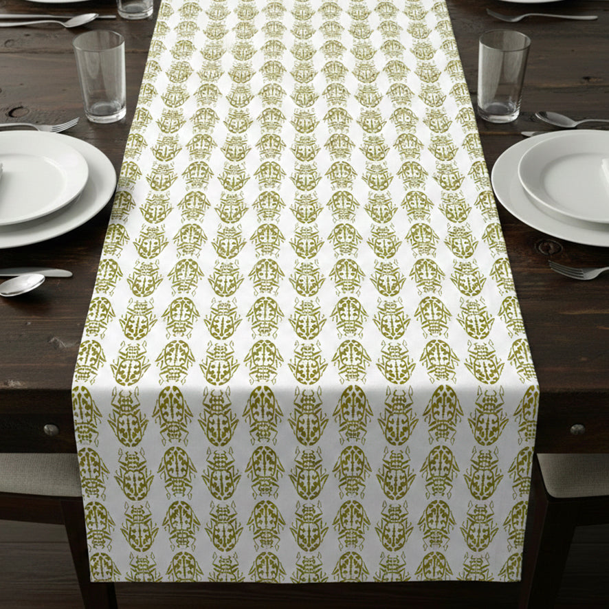 Insect Gold on White Table Runner