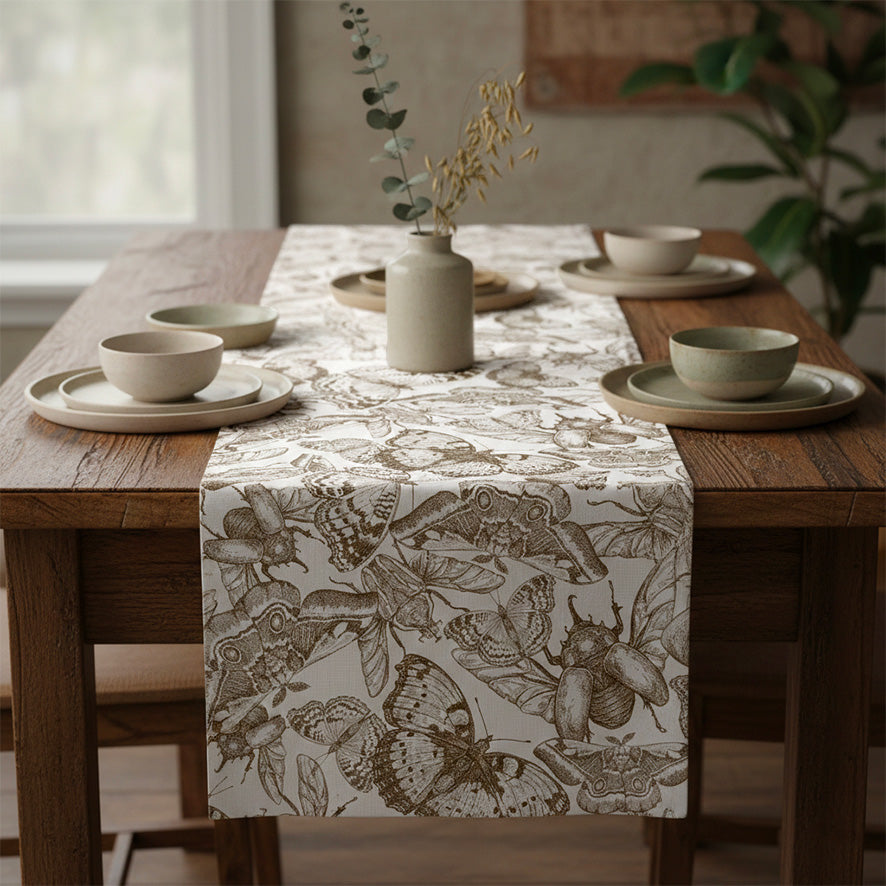 Indigenous African Insect Wings Brown on Beige Table Runner
