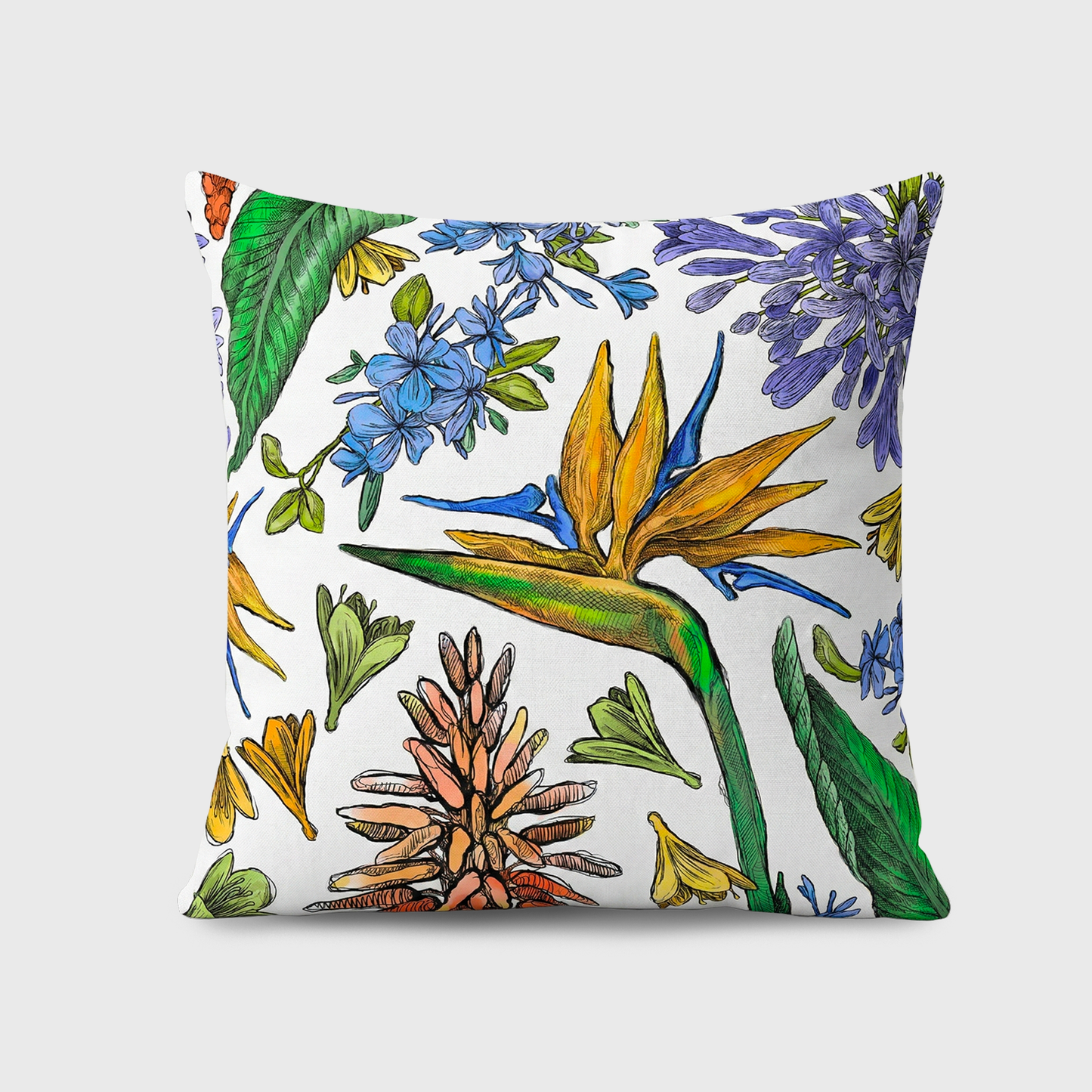 Indigenous African Botanicals Multicolour on White Scatter Cushion Cover