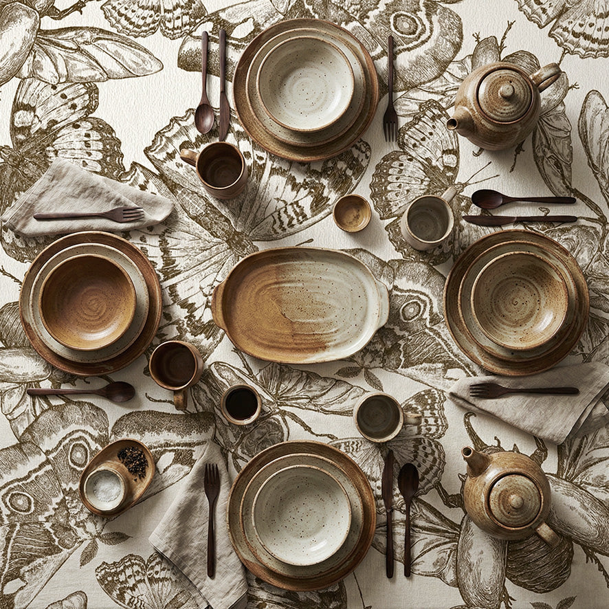 Indigenous African Insect Wings Brown on Beige Tablecloth