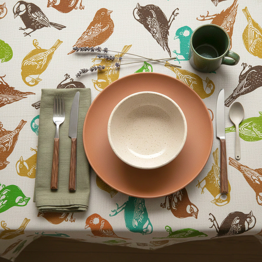 Sparrow Multicolour on Beige Tablecloth